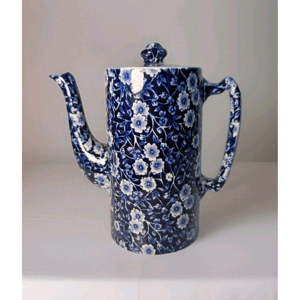 RARE Burleigh Ronstone Calico Blue Coffeepot 1950-60s‎ Staffordshire  England